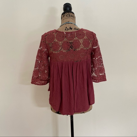 American Eagle Outfitters Lace Crochet Boho Peasant Smock Valentine Top Blouse - Picture 3 of 6